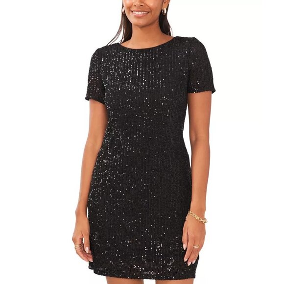 MSK Sequin Shift Dress XL Copper Pink Short Sleeve Mini - Picture 3 of 17